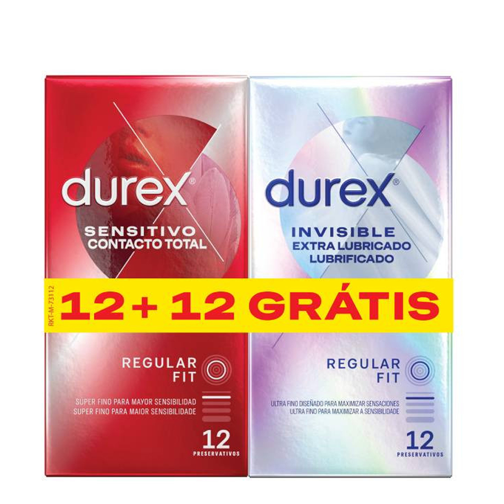 Durex Pack Preservativos Sensitive Contacto Total x12 + Invisible Extra Lub x12